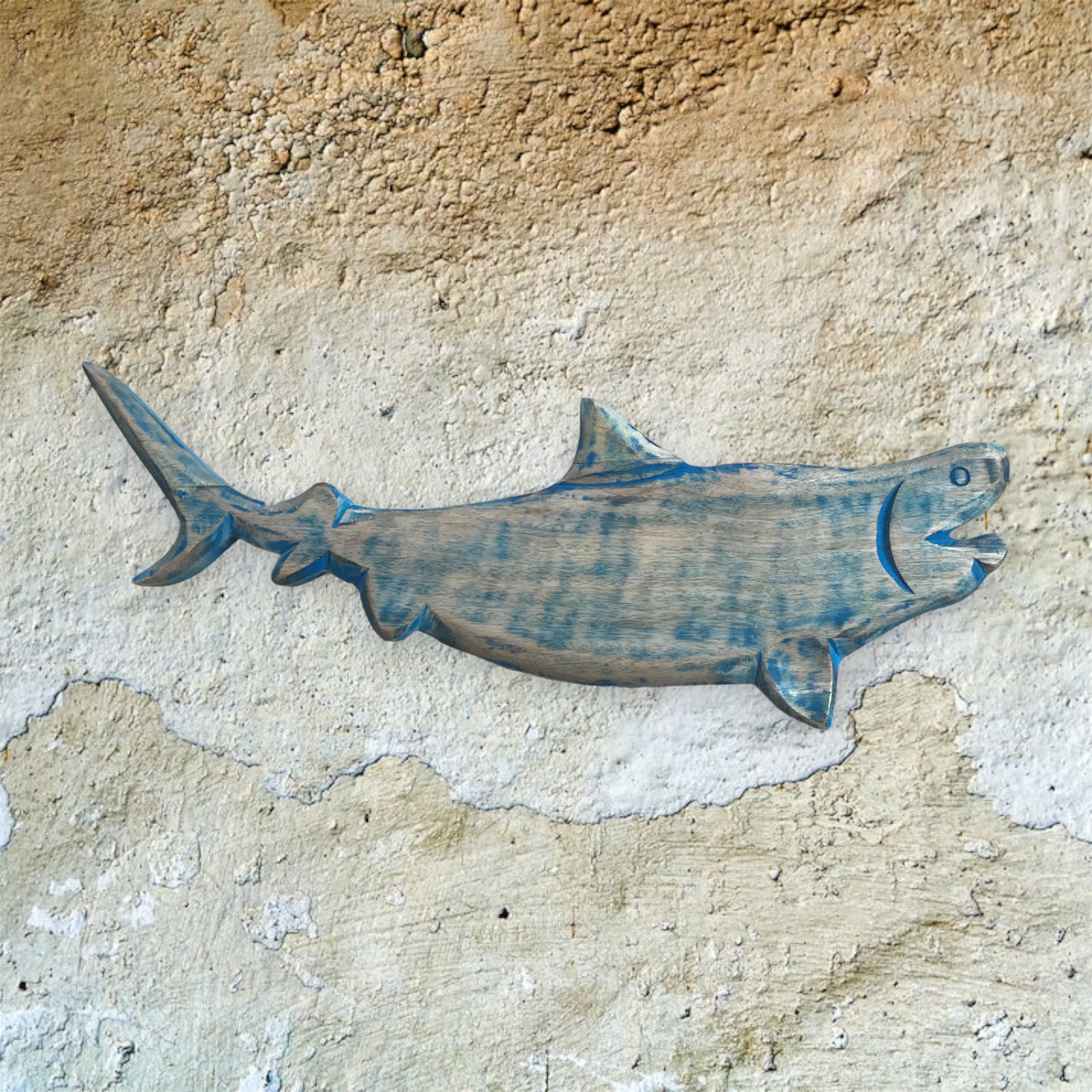 Tiger Shark Wall Hanging Fish -Blue Distressed